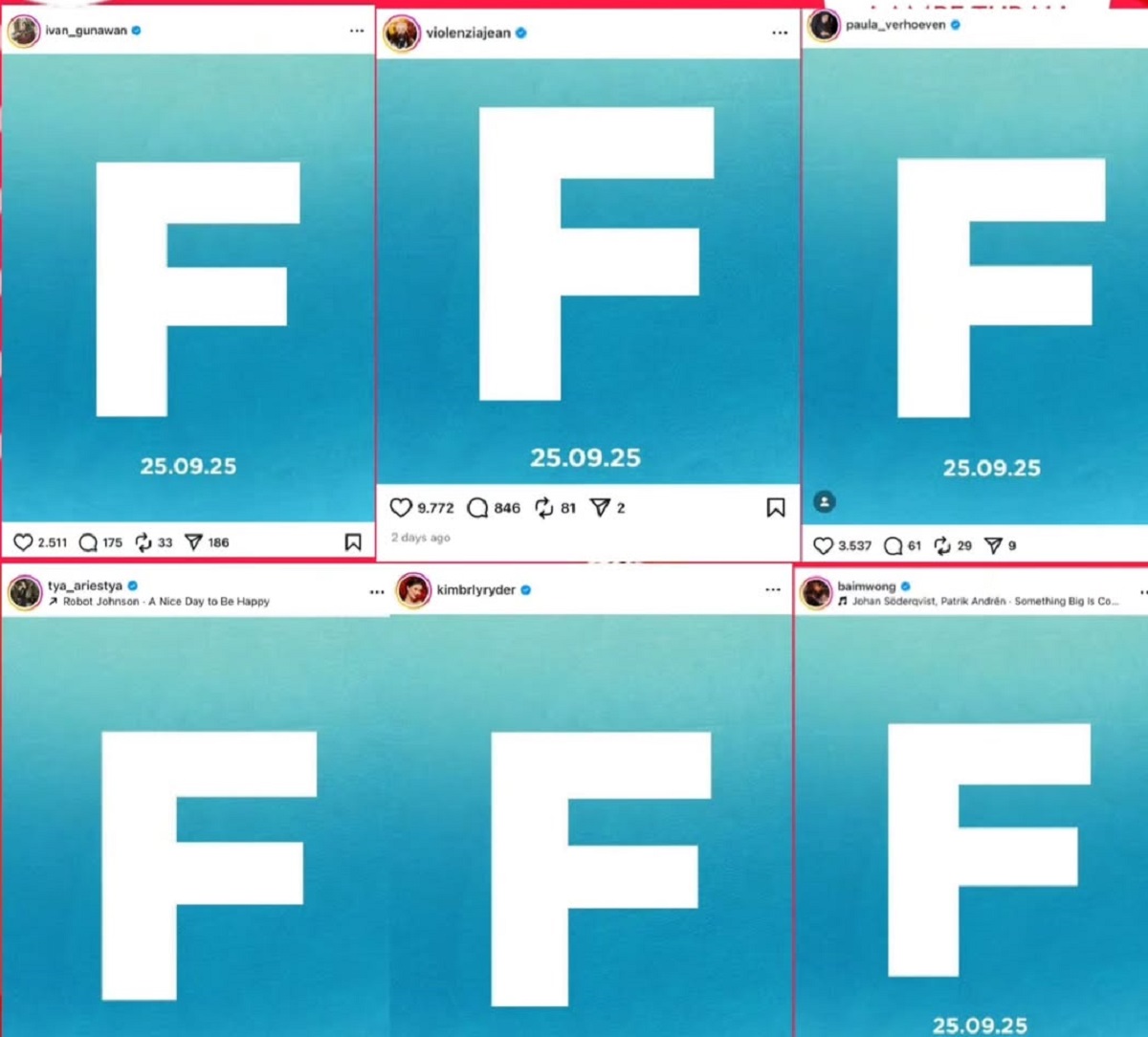 Kompak Banget! Artis-Artis Populer Serentak Tulis ‘F’ di Instagram