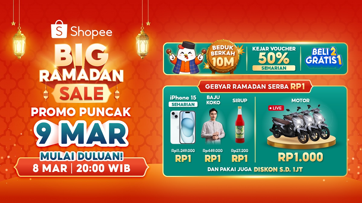 Puncak Shopee Big Ramadan Sale 9 Maret: Banjir Promo iPhone Rp1 hingga Voucher 10M